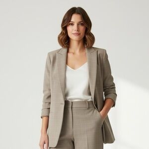 Express Taupe Windowpane Plaid One-Button Blazer Size M